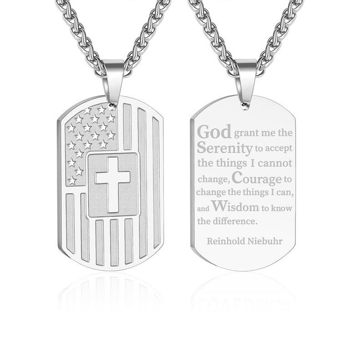 Christianartworkshop Doppelseitige Halskette mit amerikanischer Flagge und Kreuz sowie Bibelvers: Ein Symbol heiliger Stärke und Tapferkeit - Silber Reinhold - image 23