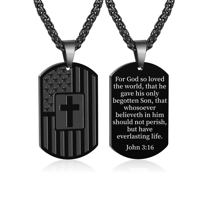 Christianartworkshop Doppelseitige Halskette mit amerikanischer Flagge und Kreuz sowie Bibelvers: Ein Symbol heiliger Stärke und Tapferkeit - Schwarzer Johannes 3:16 - image 30