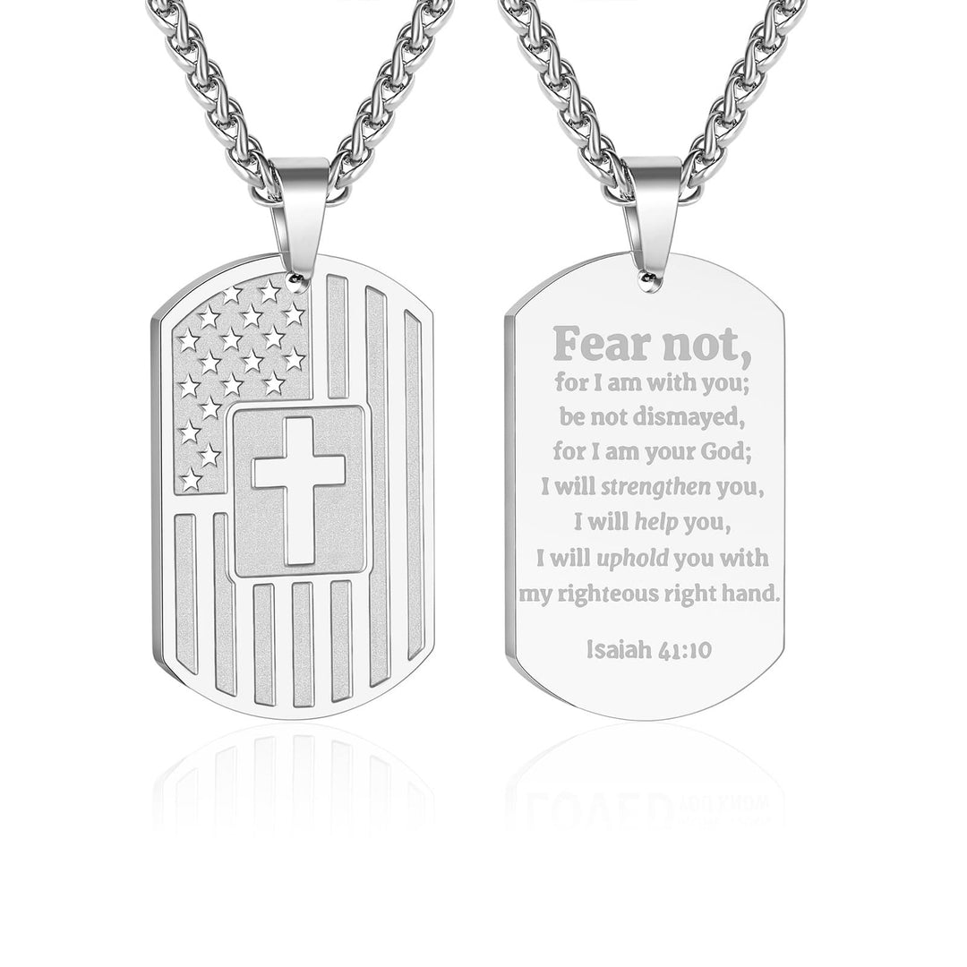 Christianartworkshop Doppelseitige Halskette mit amerikanischer Flagge und Kreuz sowie Bibelvers: Ein Symbol heiliger Stärke und Tapferkeit - Silberner Jesaja 41:10 - image 26