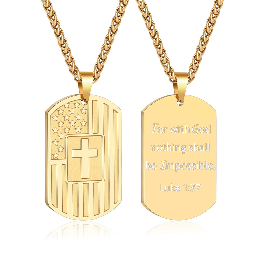 Christianartworkshop Doppelseitige Halskette mit amerikanischer Flagge und Kreuz sowie Bibelvers: Ein Symbol heiliger Stärke und Tapferkeit - Lukas 1:37 - image 28