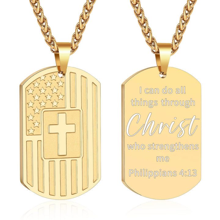 Christianartworkshop Doppelseitige Halskette mit amerikanischer Flagge und Kreuz sowie Bibelvers: Ein Symbol heiliger Stärke und Tapferkeit - Goldener Philipper 4:13 - image 19