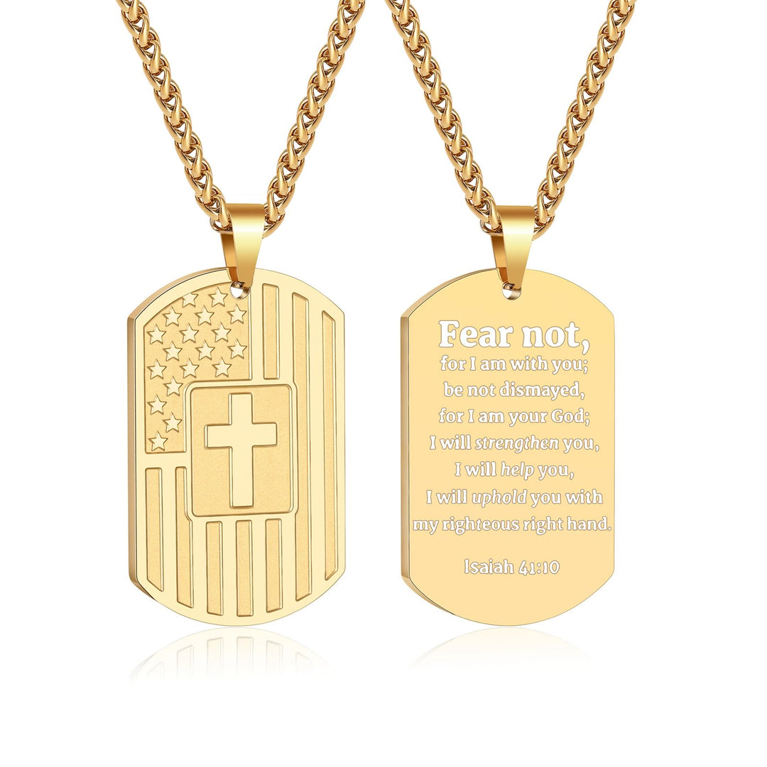 Christianartworkshop Doppelseitige Halskette mit amerikanischer Flagge und Kreuz sowie Bibelvers: Ein Symbol heiliger Stärke und Tapferkeit - Goldener Jesaja 41:10 - image 25