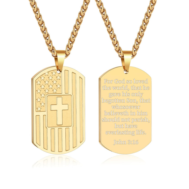 Christianartworkshop Doppelseitige Halskette mit amerikanischer Flagge und Kreuz sowie Bibelvers: Ein Symbol heiliger Stärke und Tapferkeit - Goldenes Johannes 3:16 - image 31