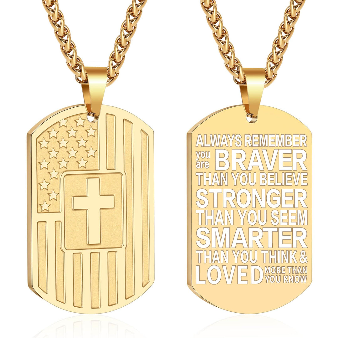 Christianartworkshop Doppelseitige Halskette mit amerikanischer Flagge und Kreuz sowie Bibelvers: Ein Symbol heiliger Stärke und Tapferkeit - Golden Braver - image 13