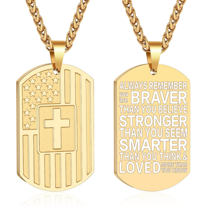 Christianartworkshop Doppelseitige Halskette mit amerikanischer Flagge und Kreuz sowie Bibelvers: Ein Symbol heiliger Stärke und Tapferkeit - Golden Braver - image 13