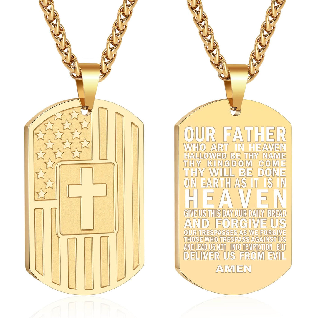 Christianartworkshop Doppelseitige Halskette mit amerikanischer Flagge und Kreuz sowie Bibelvers: Ein Symbol heiliger Stärke und Tapferkeit - Goldener Vater - image 10