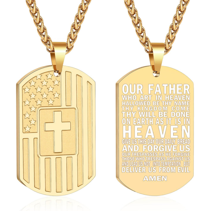 Christianartworkshop Doppelseitige Halskette mit amerikanischer Flagge und Kreuz sowie Bibelvers: Ein Symbol heiliger Stärke und Tapferkeit - Goldener Vater - image 10