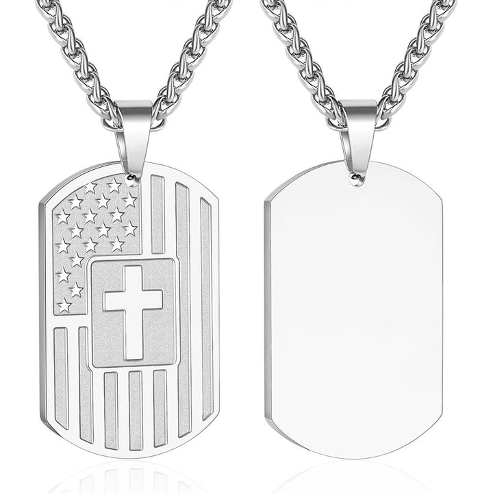 Christianartworkshop Doppelseitige Halskette mit amerikanischer Flagge und Kreuz sowie Bibelvers: Ein Symbol heiliger Stärke und Tapferkeit - Silberner Rohling - image 35