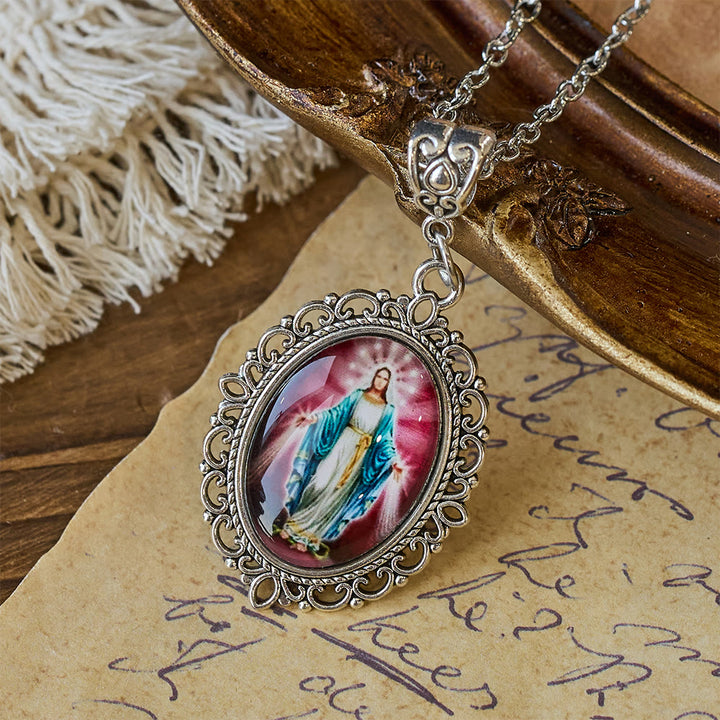 Christianartworkshop Halskette mit filigranem Rahmen und Marienbild: Ein Symbol heiliger Gnade und göttlichen Lichts - Lila - image 9