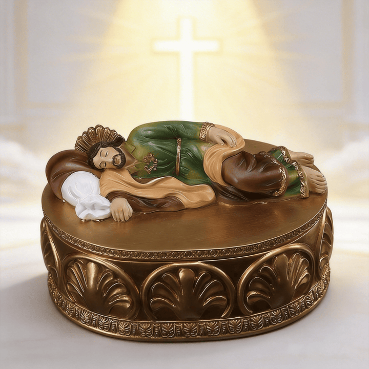 Christianartworkshop: Verzierter Rosenkranzhalter aus Kunstharz mit liegendem Jesus: Kunstvoller Genuss vereint mit spirituellem Trost - image 4