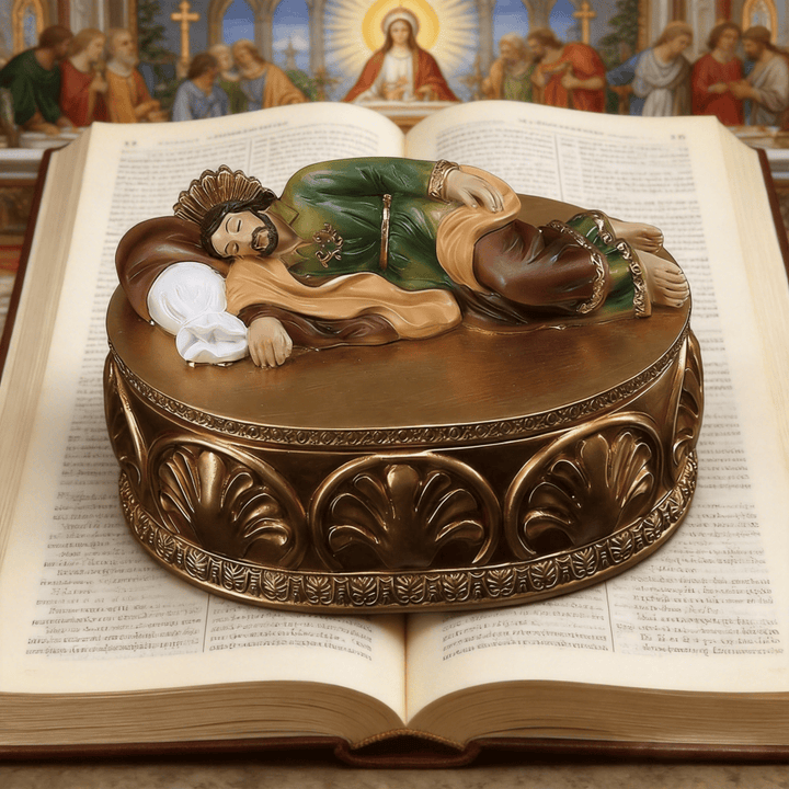 Christianartworkshop: Verzierter Rosenkranzhalter aus Kunstharz mit liegendem Jesus: Kunstvoller Genuss vereint mit spirituellem Trost - image 5