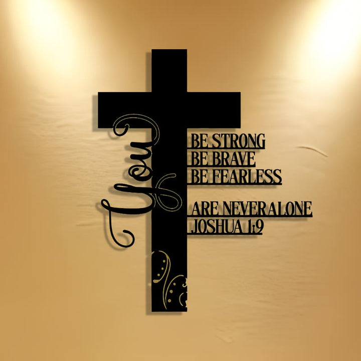 Christianartworkshop Josua 1:9 Kreuz aus Metall als Wanddekoration: Ein Symbol unerschrockenen Glaubens - image 0