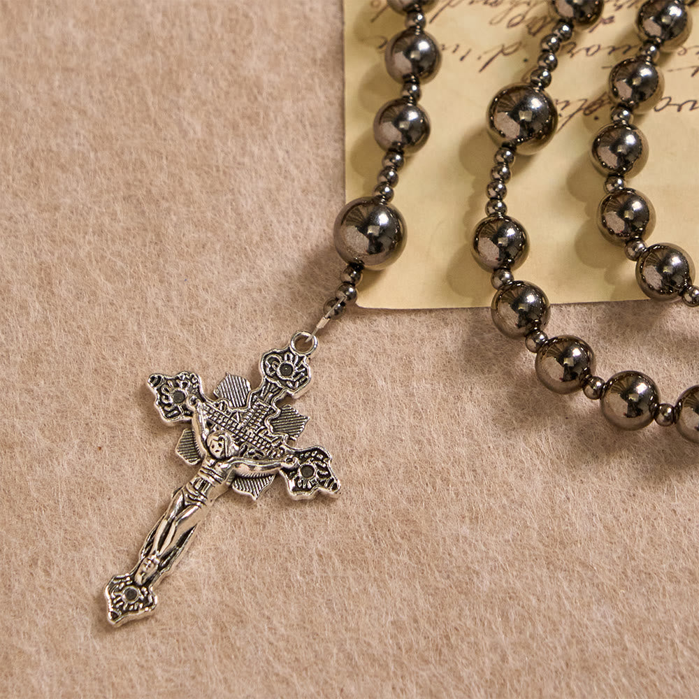 Christianartworkshop Antiker silberfarbener Rosenkranz mit Kampfperlen: Ein Symbol der Gnade in jedem Gebet - image 6