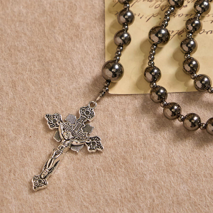 Christianartworkshop Antiker silberfarbener Rosenkranz mit Kampfperlen: Ein Symbol der Gnade in jedem Gebet - image 6