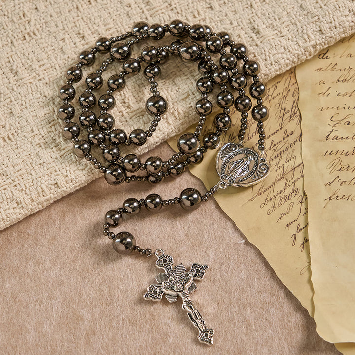 Christianartworkshop Antiker silberfarbener Rosenkranz mit Kampfperlen: Ein Symbol der Gnade in jedem Gebet - image 2