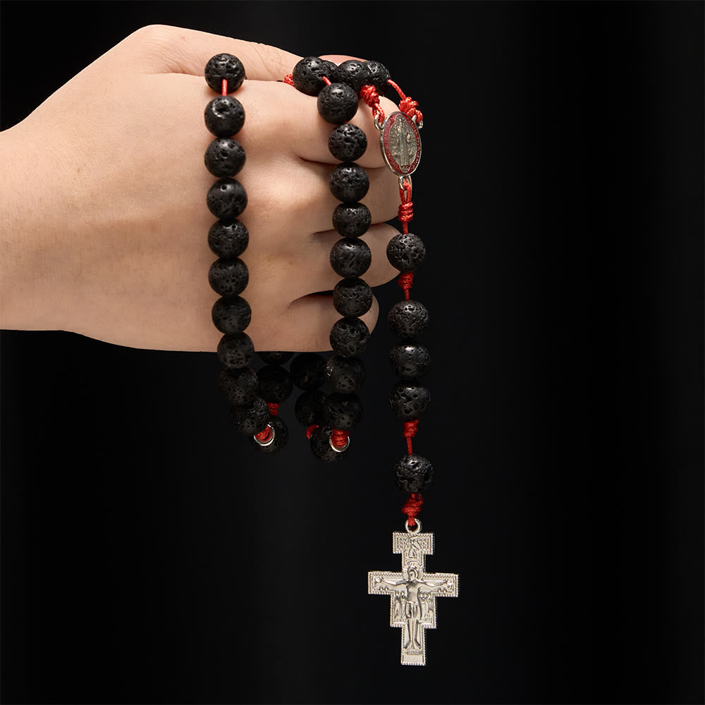 Christianartworkshop Byzantinischer Rosenkranz aus Vulkangestein mit Kreuz des Heiligen Benedikt und des Heiligen Damiano - image 1
