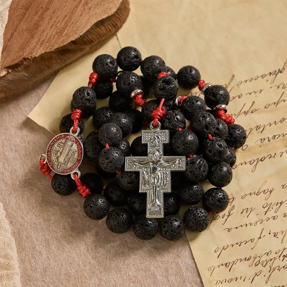 Christianartworkshop Byzantinischer Rosenkranz aus Vulkangestein mit Kreuz des Heiligen Benedikt und des Heiligen Damiano - image 4