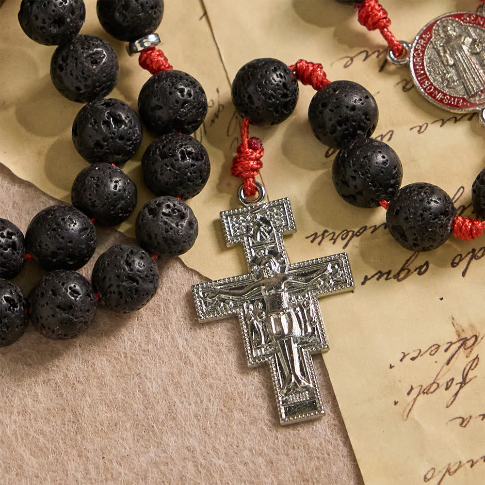 Christianartworkshop Byzantinischer Rosenkranz aus Vulkangestein mit Kreuz des Heiligen Benedikt und des Heiligen Damiano - image 7