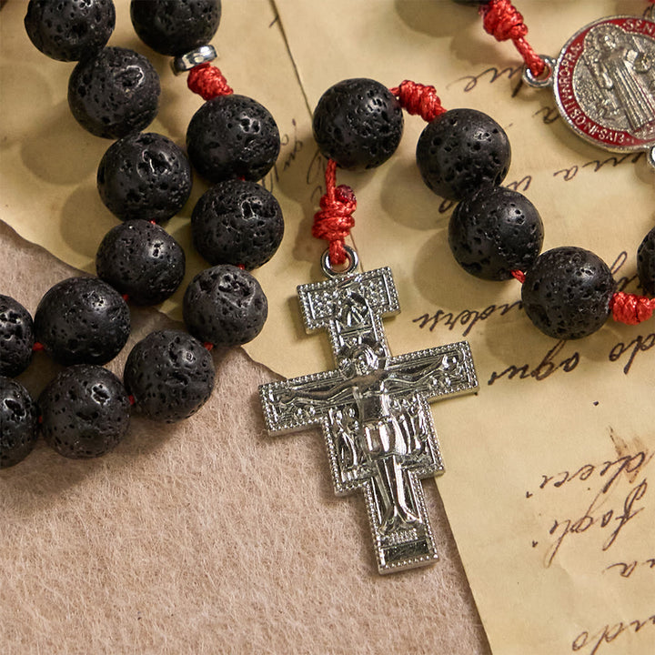 Christianartworkshop Byzantinischer Rosenkranz aus Vulkangestein mit Kreuz des Heiligen Benedikt und des Heiligen Damiano - image 7