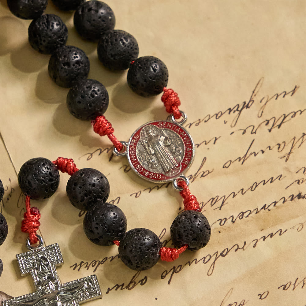 Christianartworkshop Byzantinischer Rosenkranz aus Vulkangestein mit Kreuz des Heiligen Benedikt und des Heiligen Damiano - image 6