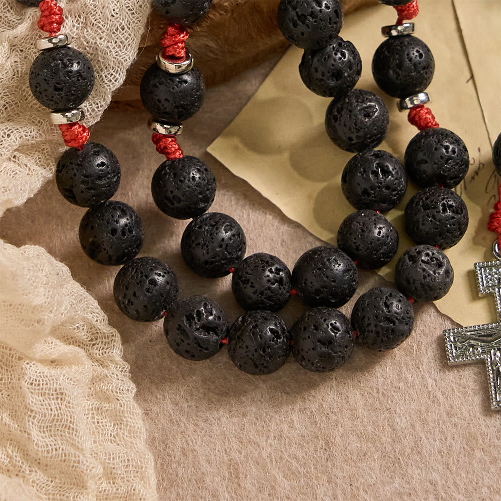 Christianartworkshop Byzantinischer Rosenkranz aus Vulkangestein mit Kreuz des Heiligen Benedikt und des Heiligen Damiano - image 5