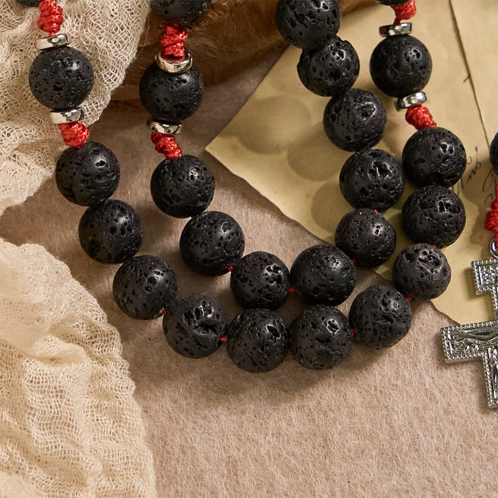 Christianartworkshop Byzantinischer Rosenkranz aus Vulkangestein mit Kreuz des Heiligen Benedikt und des Heiligen Damiano - image 5