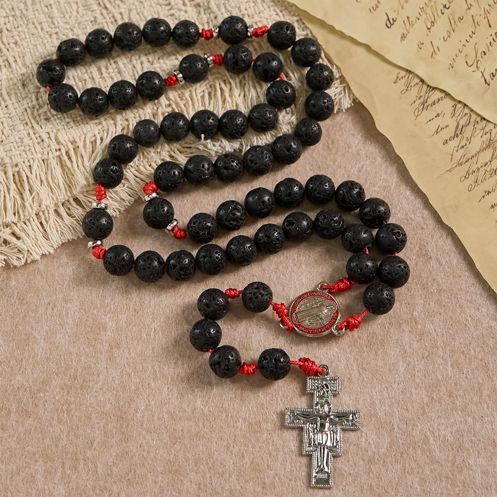 Christianartworkshop Byzantinischer Rosenkranz aus Vulkangestein mit Kreuz des Heiligen Benedikt und des Heiligen Damiano - image 2
