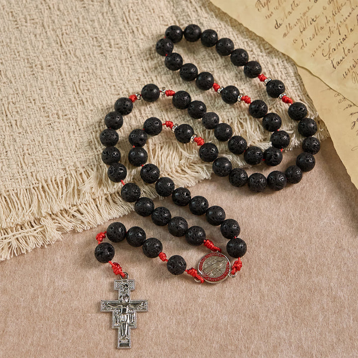 Christianartworkshop Byzantinischer Rosenkranz aus Vulkangestein mit Kreuz des Heiligen Benedikt und des Heiligen Damiano - image 3