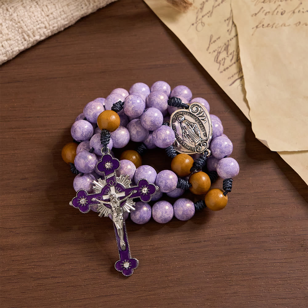Christianartworkshop Andachtsrosenkranz aus violettem Glas mit Marienmedaille und Kruzifix - image 4