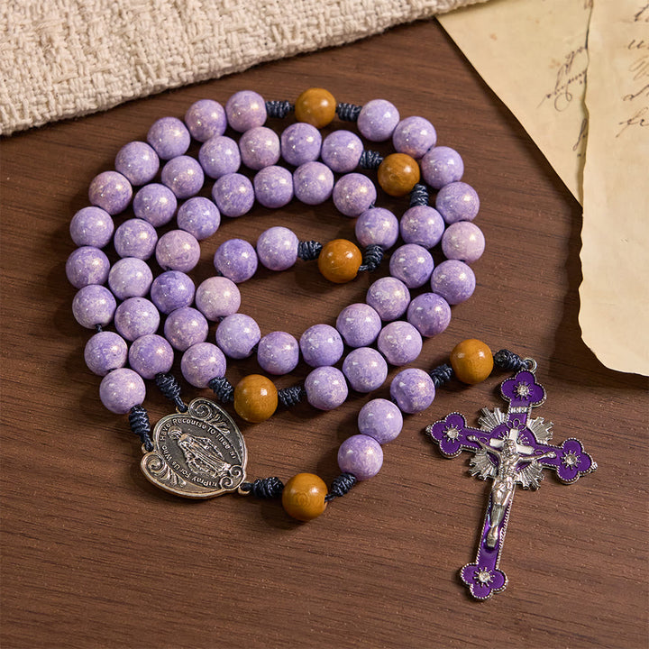 Christianartworkshop Andachtsrosenkranz aus violettem Glas mit Marienmedaille und Kruzifix - Unsere Liebe Frau und das Kruzifix - image 0