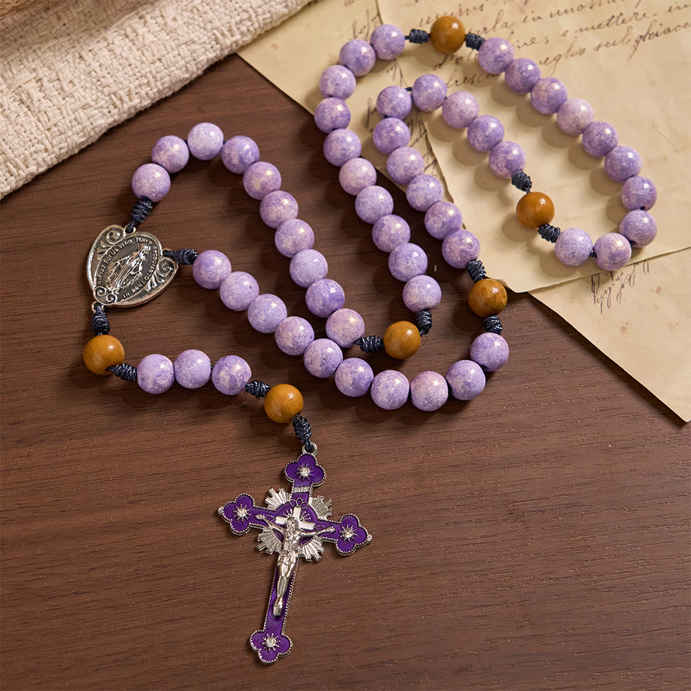 Christianartworkshop Andachtsrosenkranz aus violettem Glas mit Marienmedaille und Kruzifix - image 2