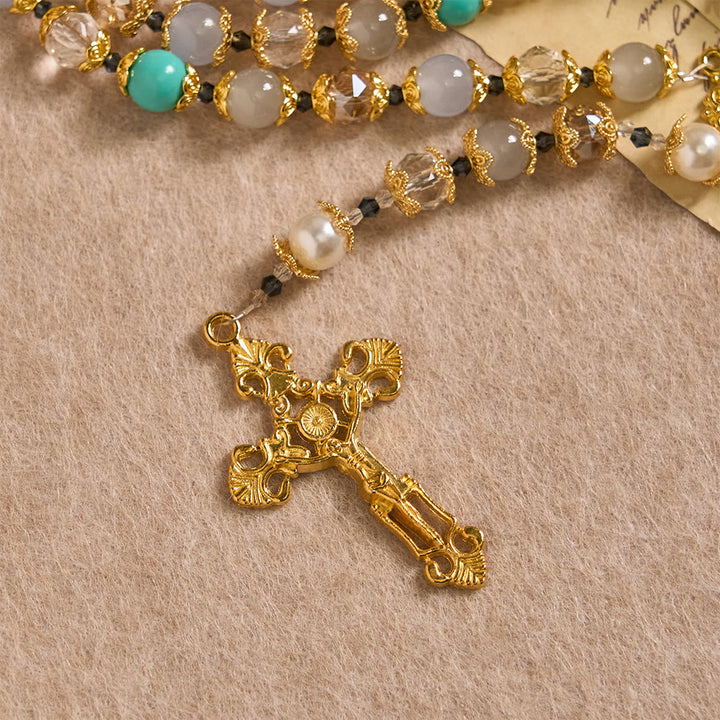 Christianartworkshop Rosenkranz aus blauen Glasperlen mit Marienmedaille und Kruzifix: Ein Symbol der Gnade in jedem Gebet - image 7