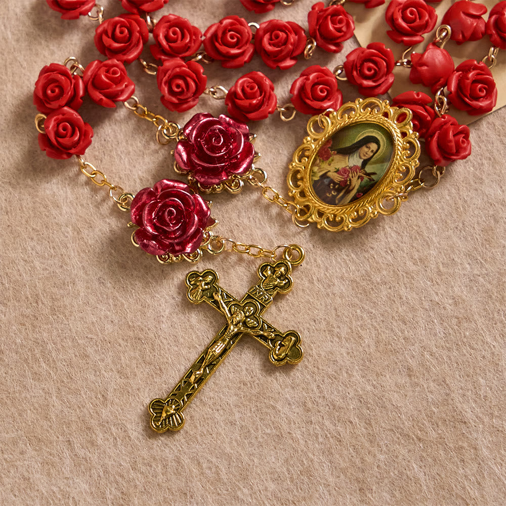 Andachtsrosenkranz aus Rosenharzperlen von Christianartworkshop mit Marienmedaille und Kruzifix: Trägt göttliches Licht in jedem Blütenblatt - image 6