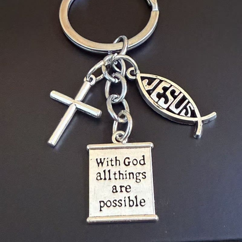 Christianartworkshop Ichthys-Schlüsselanhänger mit Bibelvers: Ein Symbol göttlicher Möglichkeiten und Hoffnung - Ichthys - image 0