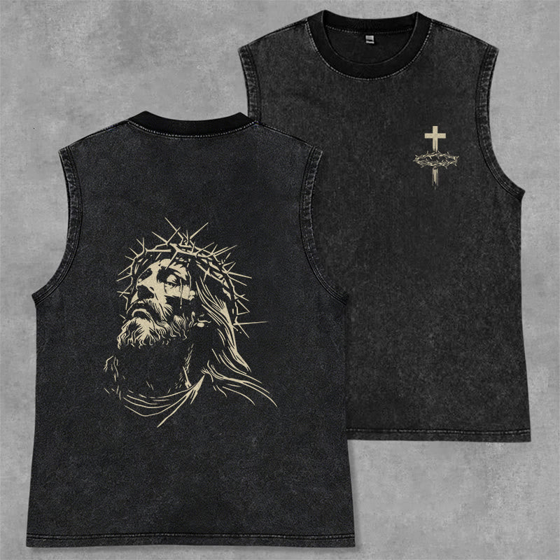 Christianartworkshop Vintage Dornenkrone Jesus Unisex Gewaschenes Tanktop - Schwarz - 2XL - image 1
