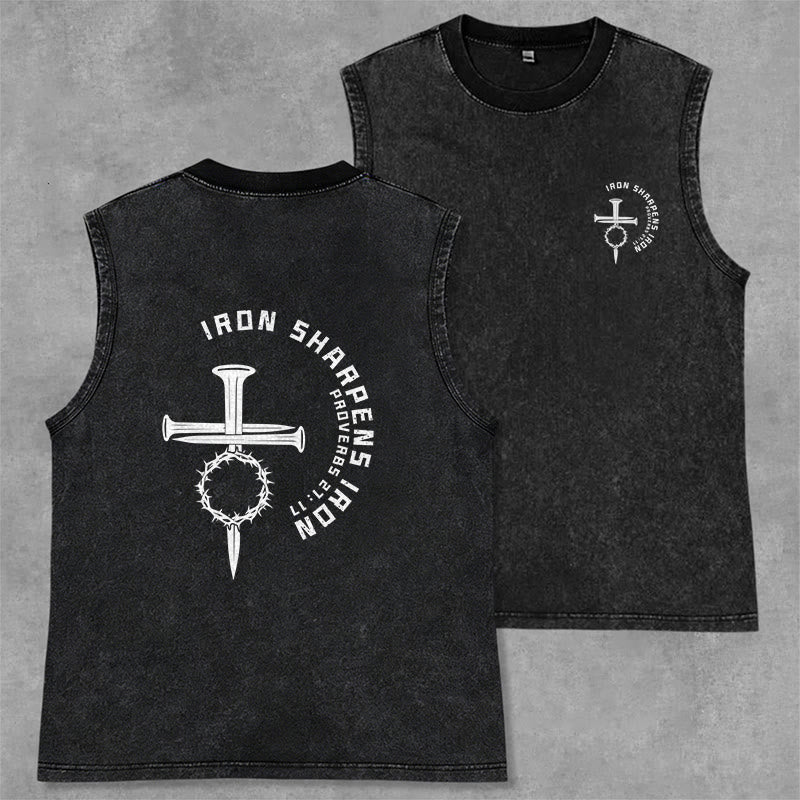Christianartworkshop Sprüche 27:17 Nagelkreuz Unisex-Tanktop (gewaschen) - Schwarz - 2XL - image 1
