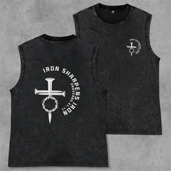 Christianartworkshop Sprüche 27:17 Nagelkreuz Unisex-Tanktop (gewaschen) - Schwarz - 2XL - image 1