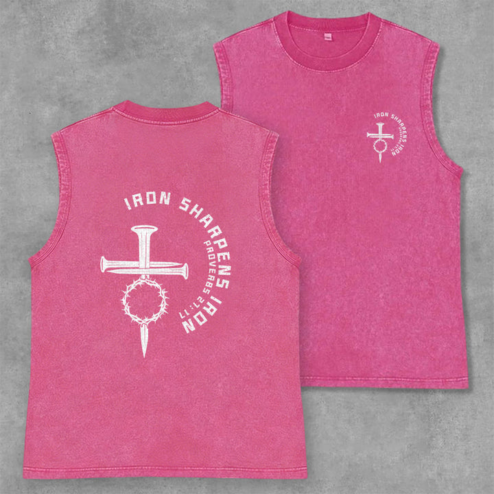Christianartworkshop Sprüche 27:17 Nagelkreuz Unisex-Tanktop (gewaschen) - Rosa - 2XL - image 22