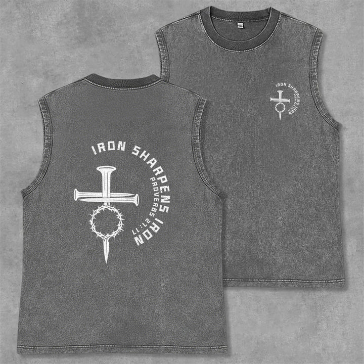 Christianartworkshop Sprüche 27:17 Nagelkreuz Unisex-Tanktop (gewaschen) - Grau - 2XL - image 8