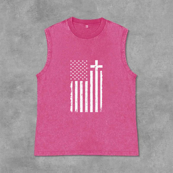 Christianartworkshop Tanktop mit amerikanischer Flagge und Kreuz, patriotisch, gewaschen - Rosa - 2XL - image 12