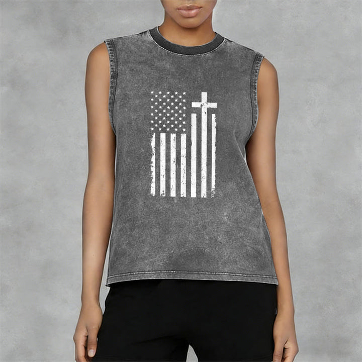 Christianartworkshop Tanktop mit amerikanischer Flagge und Kreuz, patriotisch, gewaschen - image 8