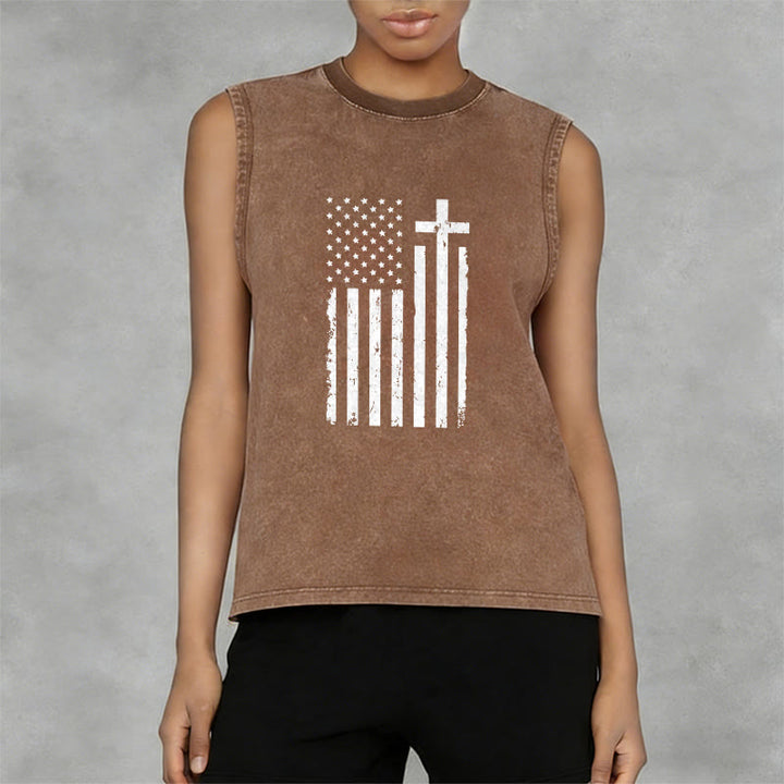 Christianartworkshop Patriotisches Tanktop mit amerikanischer Flagge und Kreuz - image 2