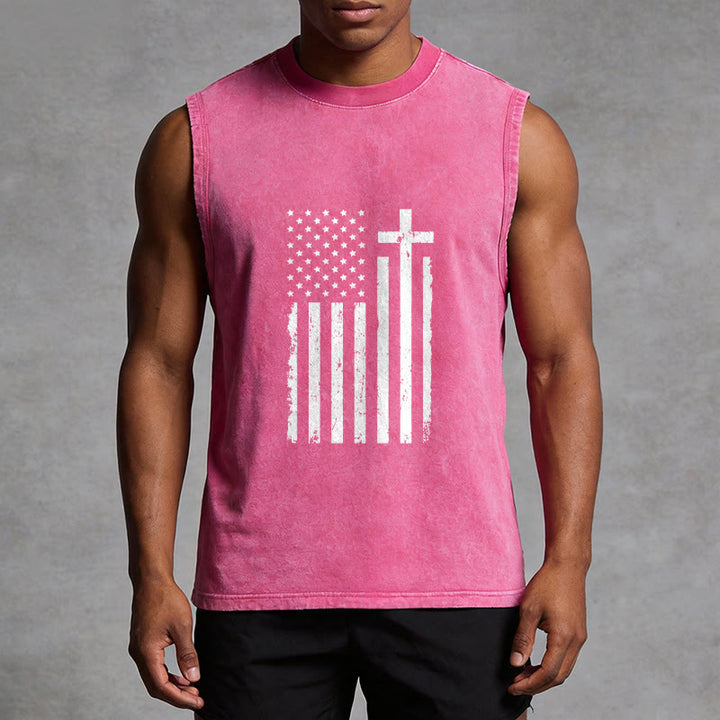 Christianartworkshop Tanktop mit amerikanischer Flagge und Kreuz, patriotisch, gewaschen - image 13