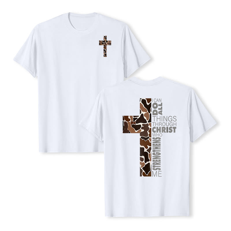 Christianartworkshop Camouflage-Kreuz-Design mit Vers aus Philipper 4,13 – Christliches T-Shirt - Weiß - 2XL - image 0