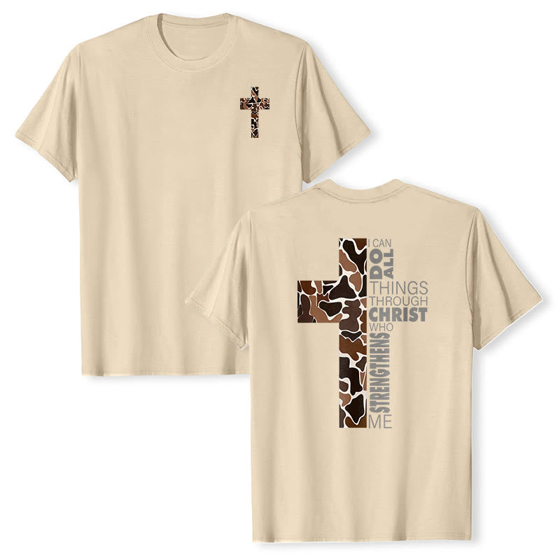 Christianartworkshop Camouflage-Kreuz-Design mit Vers aus Philipper 4,13 – Christliches T-Shirt - Beige - 2XL - image 9
