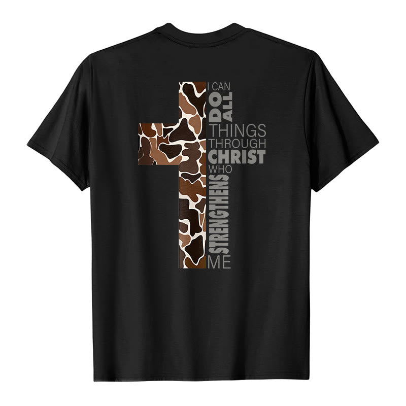 Christianartworkshop Camouflage-Kreuz-Design mit Vers aus Philipper 4,13 – Christliches T-Shirt - image 4