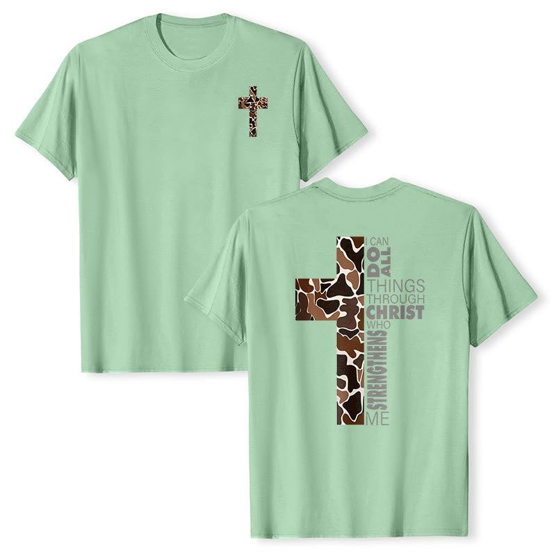 Christianartworkshop Camouflage-Kreuz-Design mit Vers aus Philipper 4,13 – Christliches T-Shirt - Grasgrün - 2XL - image 21