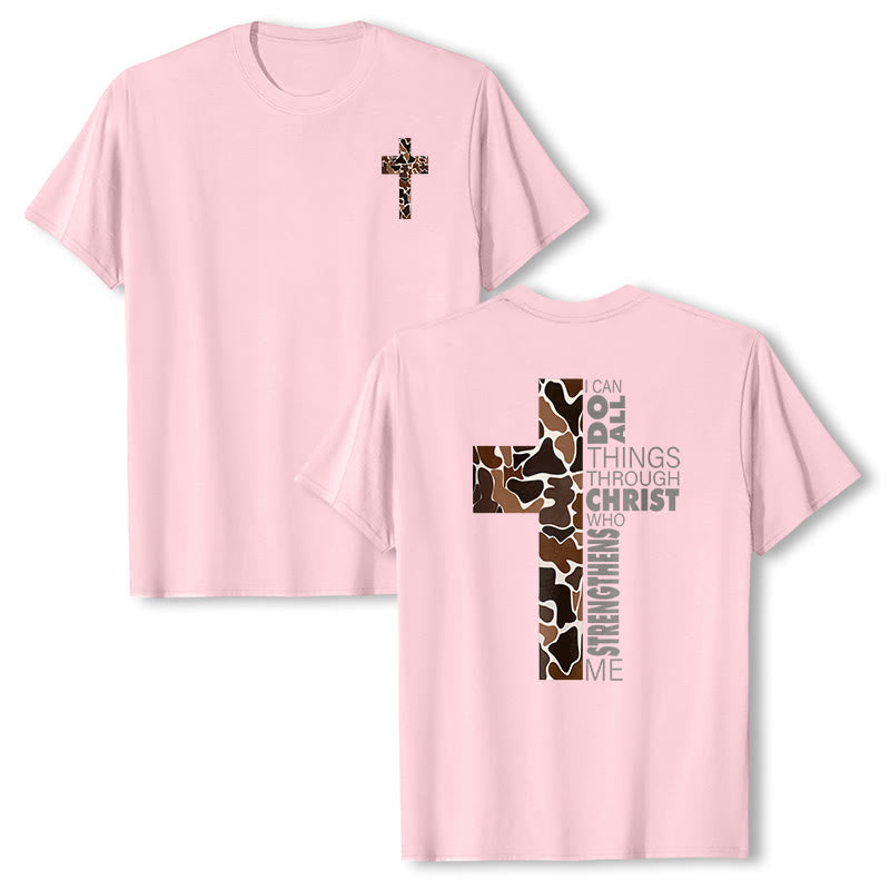 Christianartworkshop Camouflage-Kreuz-Design mit Vers aus Philipper 4,13 – Christliches T-Shirt - Rosa - 2XL - image 15