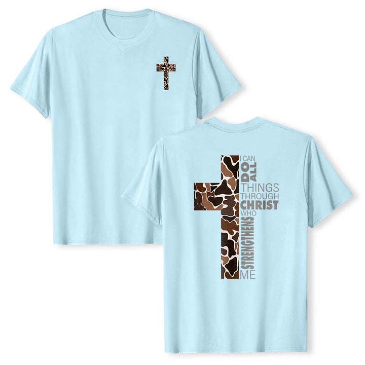 Christianartworkshop Camouflage-Kreuz-Design mit Vers aus Philipper 4,13 – Christliches T-Shirt - Blau - 2XL - image 12