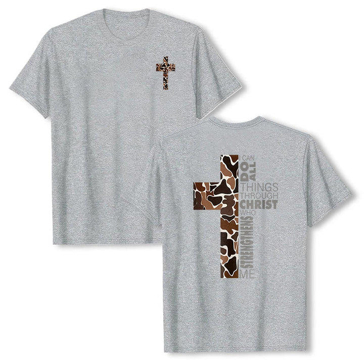 Christianartworkshop Camouflage-Kreuz-Design mit Vers aus Philipper 4,13 – Christliches T-Shirt - Grau - 2XL - image 6
